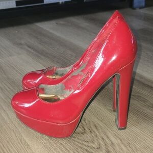 Breckelles Red Patent Platform Pumps